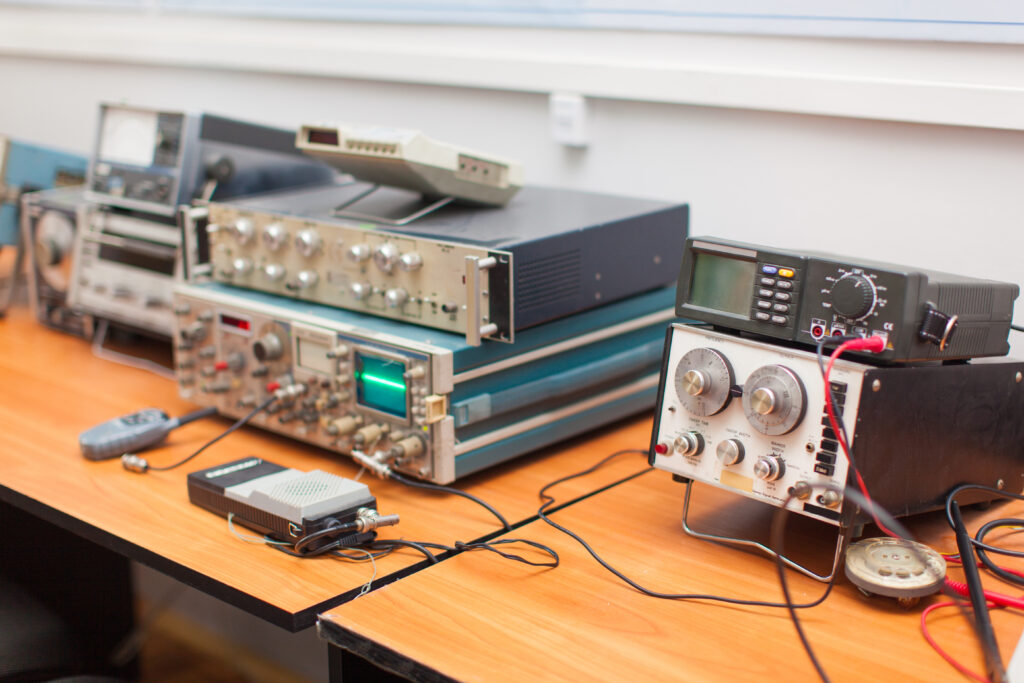 photo of digital measuring devices in the laboratory, repair shop of electronics